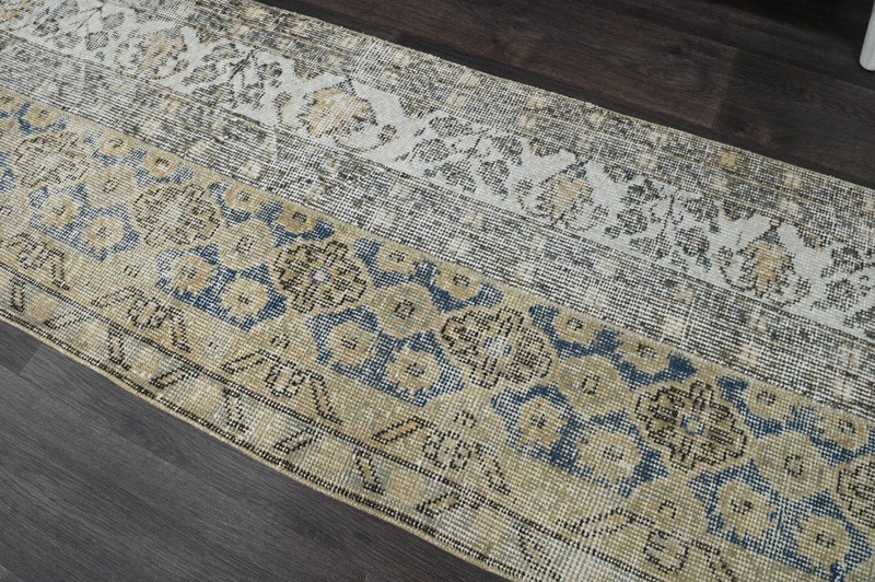 Vintage Turkish Runner Rug 2x7ft BEIGE Handmade Anatolian Oushak Hallway Wool gallery