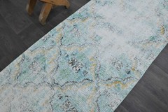 Vintage Turkish Runner Rug 2x9ft Wool Anatolian Handmade Hallway Oushak BLUE