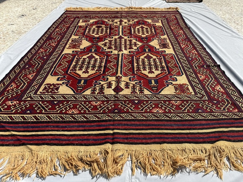 7x9 ft Afghan Handwoven Vintage Wool Kilim Rug Geometric Muted Terracotta Carpet gallery