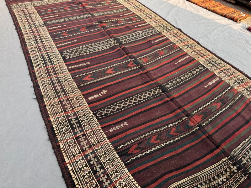 6'8x12'8 ft Vintage Afghan Baluchi Kilim Handwoven Wool Flatweave Rug gallery