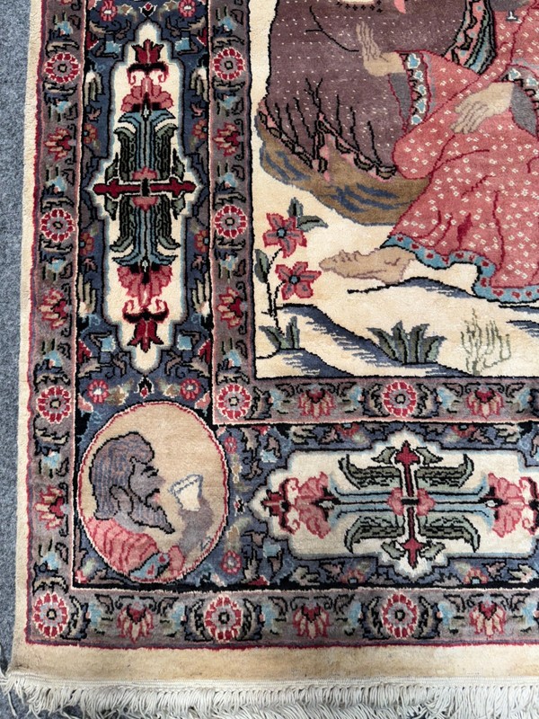 8'4 x 4'9 ft Hand-Knotted Pictorial Wool Rug | Vintage South Asian Wall Hanging gallery