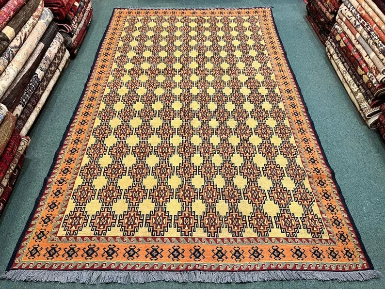 9.5 X 5.5 FT Stunning Fine Quality Geometric Herati Sumak Kilim Rug gallery