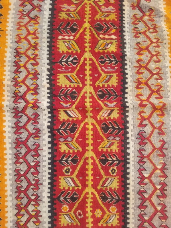 Distressed Vintage Traditional Handmade Kazak Caucasian Wool Kilim 4.11x3.6ft gallery