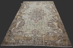 Vintage Turkish Oushak Rug, Beige 6×9 ft, Handmade Wool, Bohemian Anatolian