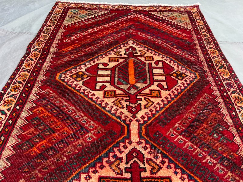 3'7x9'5 ft Vintage Afghan Baluchi Red Geometric Hand Knotted Wool Runner Rug gallery