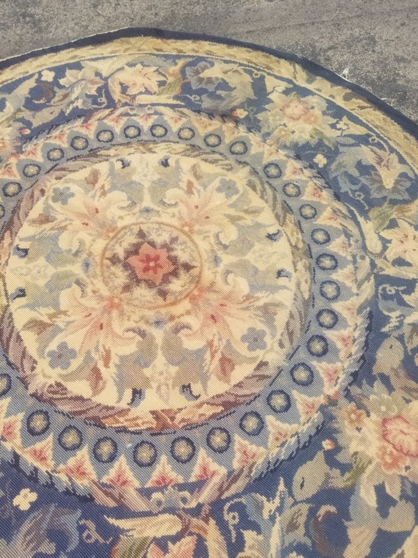 Vintage French Floral Needlepoint Handmade Multicolor Rug Wool Carpet 115x113 cm gallery