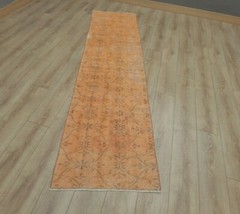 Orange Handmade Oriental Runner Rug Vintage Traditional Oushak Wool Carpet 2x8ft