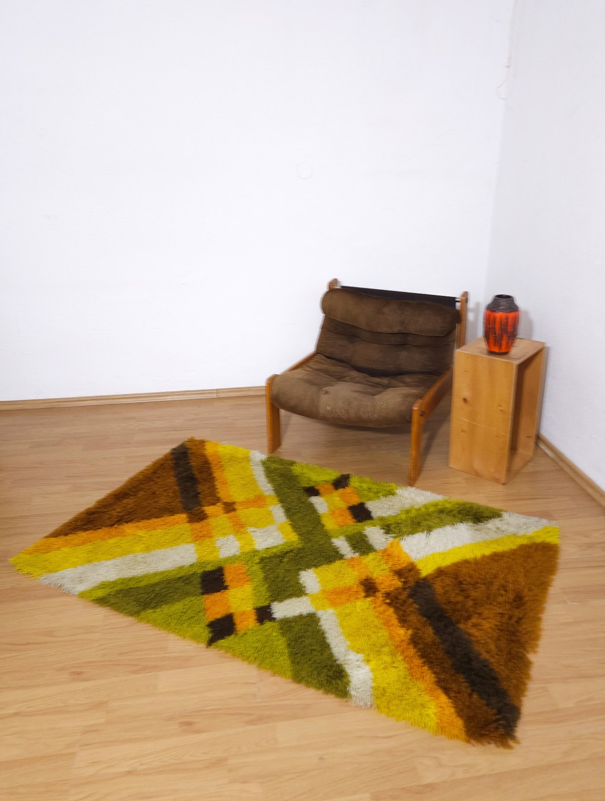 DESSO Allegro shag dralon wool Rug green orange yellow vintage 70s mid-century gallery