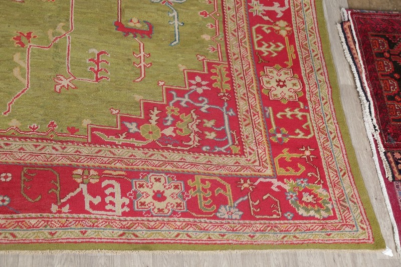 Antique Oushak Vegetable Dye WOOL Area Rug Handmade GREEN USHAK Carpet 13 x 16 gallery