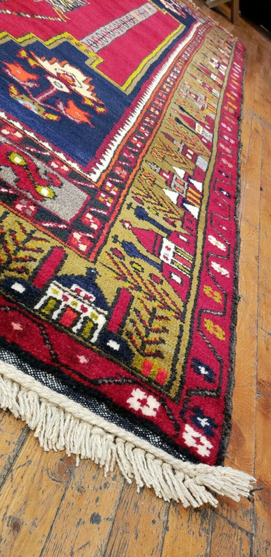 Rare Antique Cr1900-1939s Wool Pile Natural Dye Area Rug Folk-Art 4'5" x 8'9" gallery