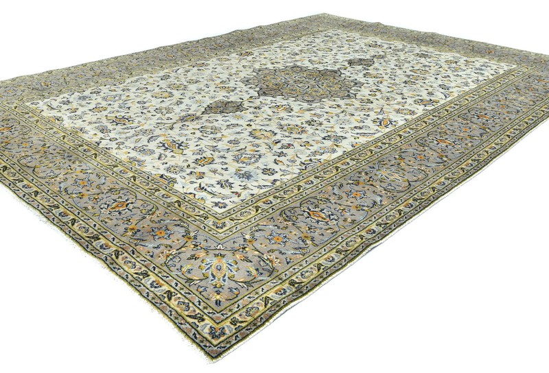 Vintage Hand-Knotted Wool Oriental Rug 8X11 ft Cream Floral Dining Room Carpet gallery