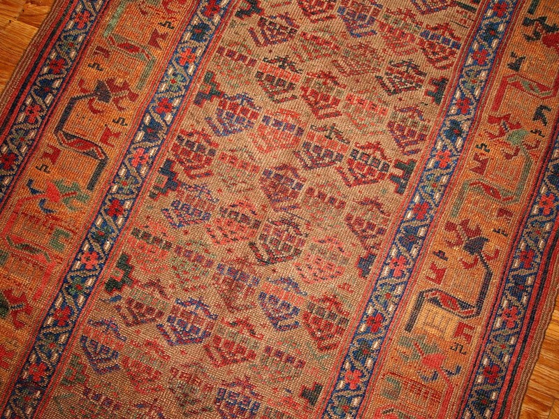 Handmade Antique Oriental Rug 125cm x 231cm 1880s Olive Green Yellow gallery
