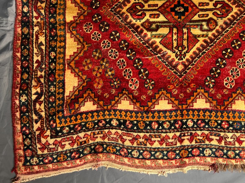 Antique Caucasian Medallion Rug Hand Knotted Distressed Low Pile Vintage 4.6x4.1 gallery