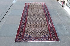 Vintage Hand Made Traditional Oriental Wool Brown Blue Long Runner 287x98cm