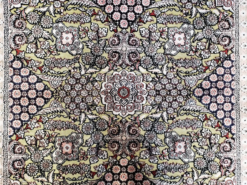 Vintage Silk Rug w/ Gold Threads 5x8 Kashmiri Silk Oriental Carpet Red & Black gallery