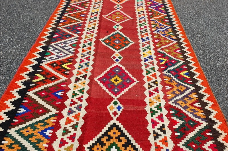 OLD,ANTIQUE CAUCASIAN,KAZAK,SHIRVAN ORIENTAL KILIM RUG 3' 9" x 28' FULL COLOR gallery
