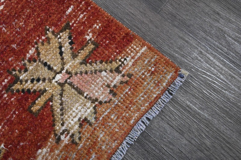 Vintage Turkish Runner Rug 2x10ft Wool Anatolian Handmade Hallway Oushak RED gallery