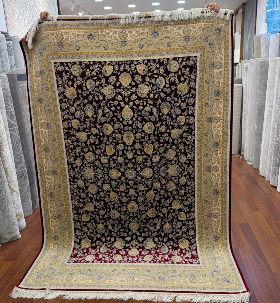 Turkish Silk Blend Rug 8x11ft Burgundy Red Cream Floral Oriental Luxury Area Rug