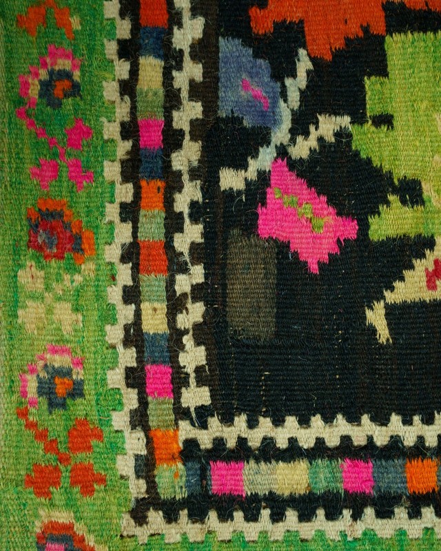 Antique Romanian Bessarabian Kilim Rug Handwoven Wool Floral Medallion 1930s gallery