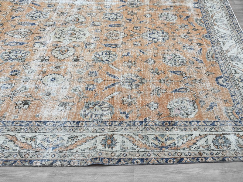 9x12 Vintage Turkish Rug, Orange Floral, Handmade Wool Area Rug, Large Carpet gallery
