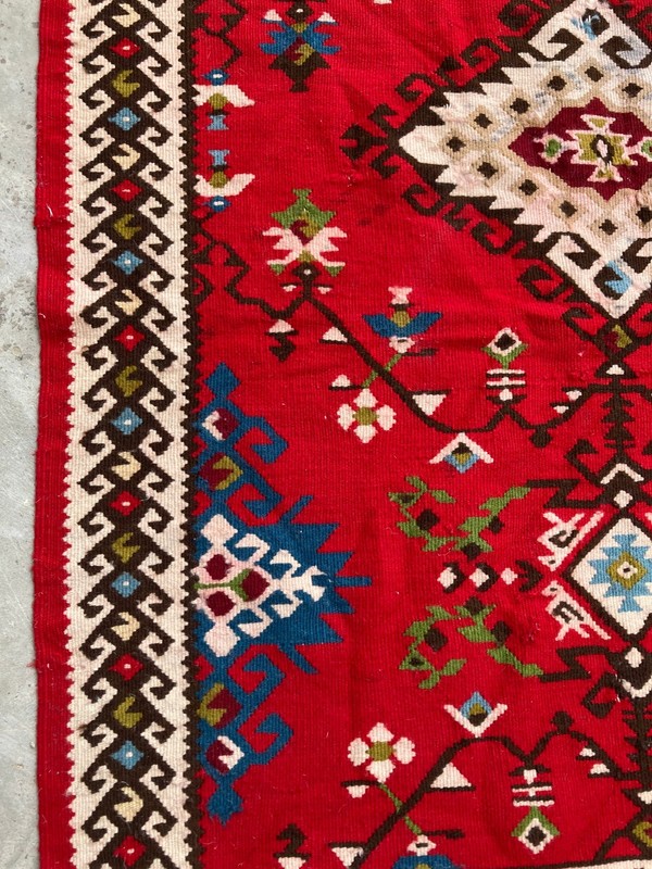 Vintage Handmad Turkish Geometric Traditional Wool Kilim Rug 116x105 cm gallery