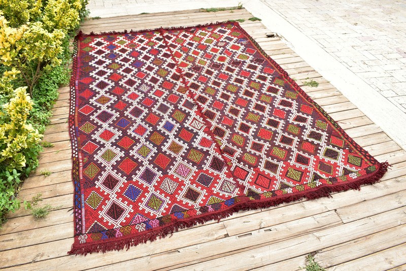 Turkish Kilim Rug 5x7 Handwoven Sivas Cicim Kilim 170x228cm Oriental Vintage Rug gallery