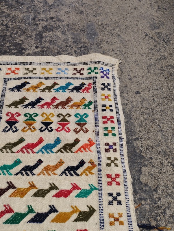 Vintage Handmade Moroccan Geometric Wool Kilim Runner Rug 140x47 cm gallery