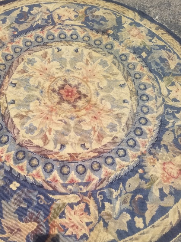 Vintage French Floral Needlepoint Handmade Multicolor Rug Wool Carpet 115x113 cm gallery