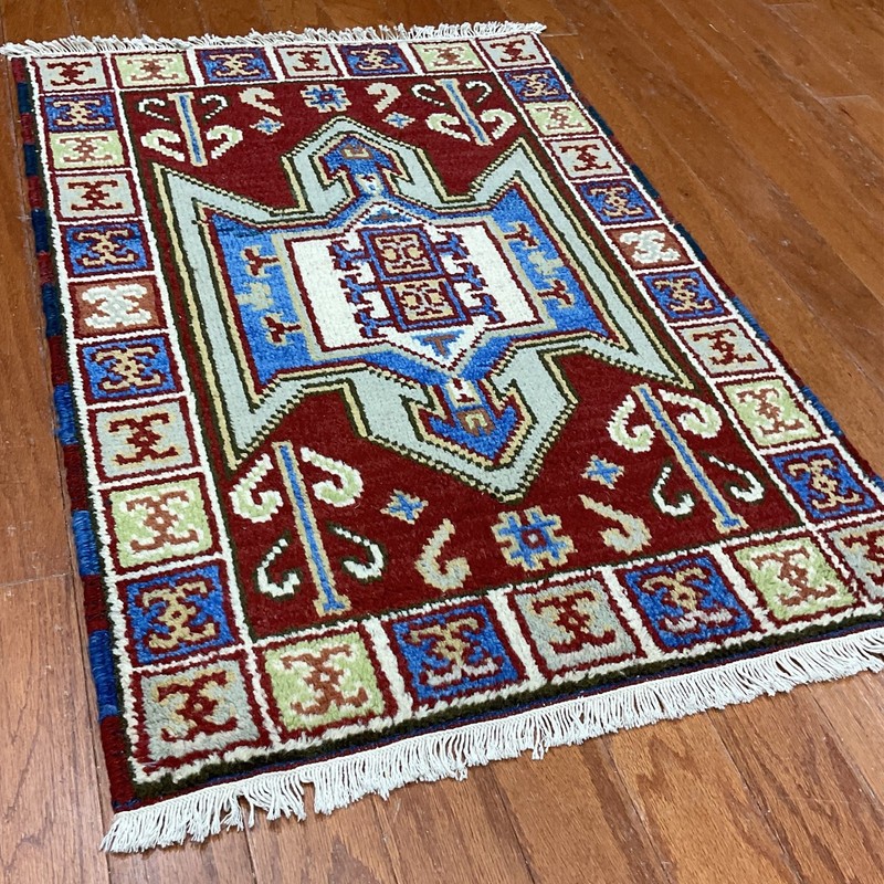 Handmade Indo Kazak Wool Rug 2' X 3' gallery