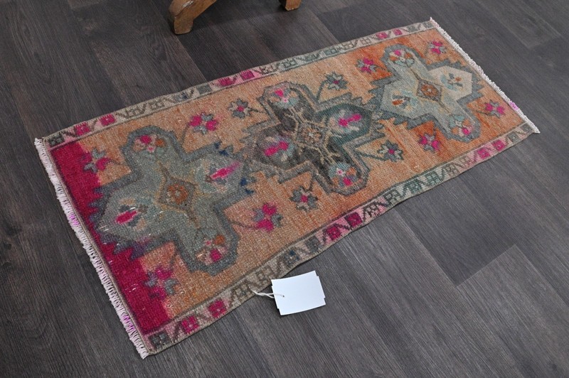 Oushak Turkish Doormat Rug 1x3 PEACH Anatolian Handmade Vintage Small Kilim Rug gallery