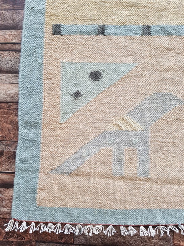 Vintage Handmade Swedish Pictorial Wool Kilim Rug 149x91 cm gallery
