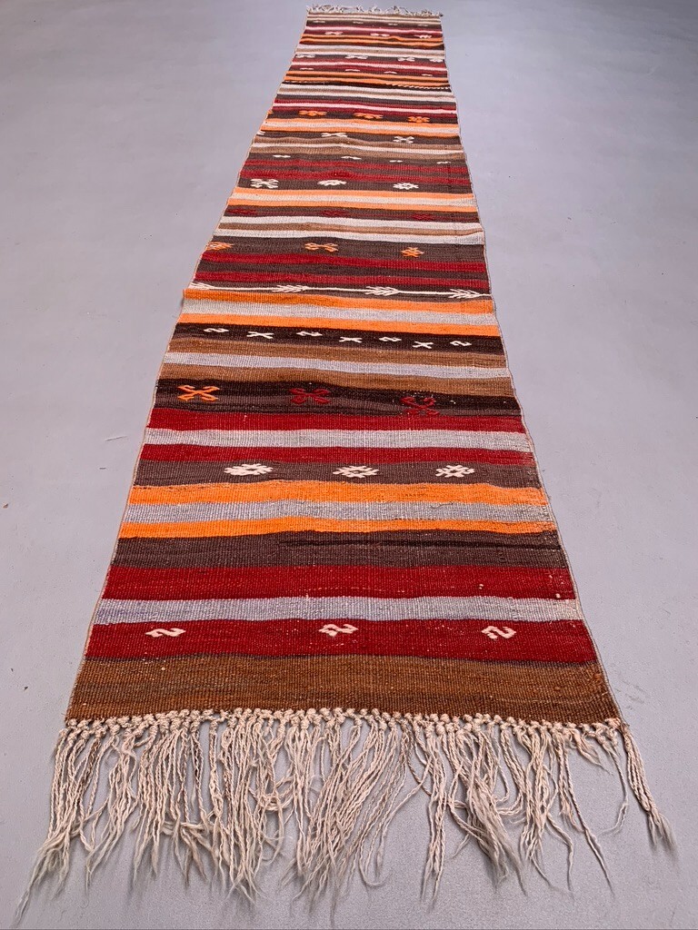 Old Turkish narrow Kilim Runner 410x63 cm shabby chic, vintage kelim gallery