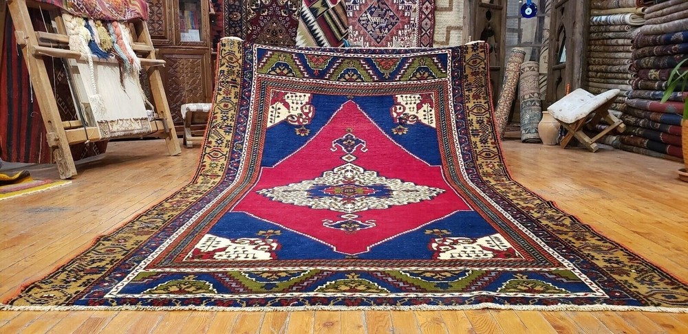 Rare Antique 1900-1939's Wool Pile Natural Dye Hand-Knotted Area Rug 5'x7'10"
