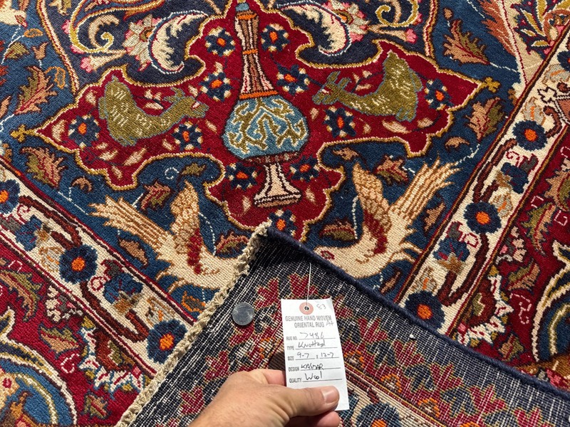 BLUE ANTIQUE RUG 9x12 HANDMADE vintage oriental signed real fine handwoven 10x13 gallery