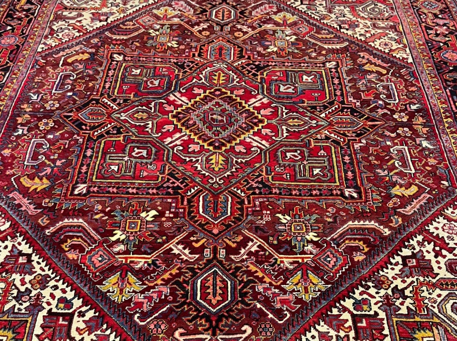 Hand Knotted Heriz Tribal Wool Area Rug 8x11 Large Red Blue Geometric Vintage gallery