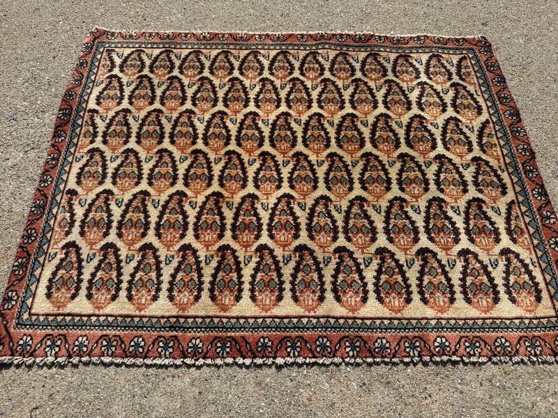 ANTIQUE ORIENTAL RUG 2x3 handwoven vintage small handmade ivory blue paisley ft gallery