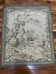 1920s Antique French Tapestry Verdure Waterwheel 25.5” X 20.5”