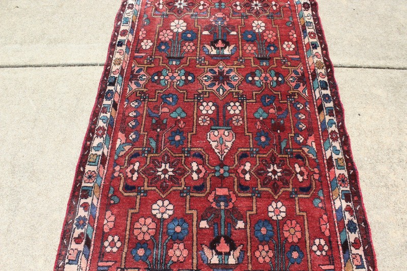 Vintage Malayer Handknotted Wool Floral Runner Rug - 3'5" x 9'10" gallery