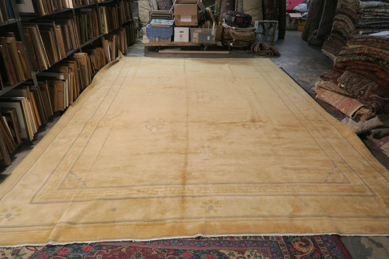 Antique Tibetan Nepal Rug Greek Key Peking Design Hand Knotted Wool 10'9 x 14'7 gallery