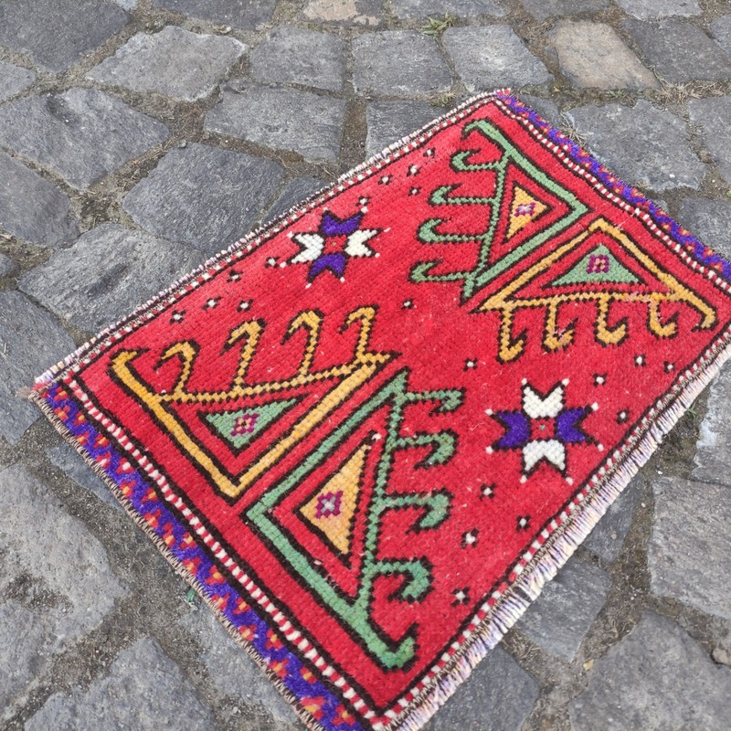 2x1 Turkish Canakkale Vintage Small Rug 48 x 31 cm Bath Mat 1.57 x 1.02 ft gallery