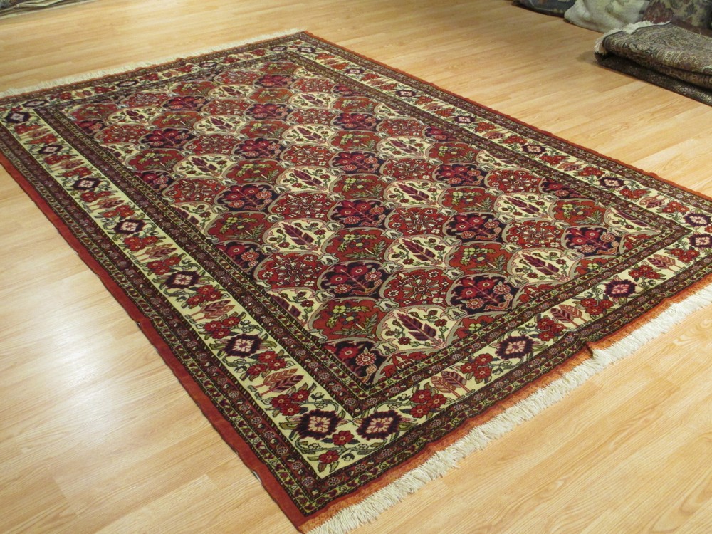 ESTATE 7x10 CIRCA 1960 FINE LOVELY MUSEUM HANDMADE-KNOTTED WOOL/SILK RUG 582124