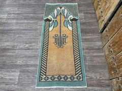 2×5 Copper & Turquoise Vintage Turkish Hallway Runner, Hand-Knotted Wool Rug