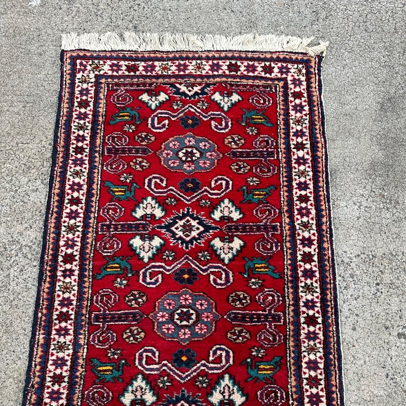 Vintage Perisan Runner Rug -86"x28" MultiColor Red Blue White Camel Wool gallery