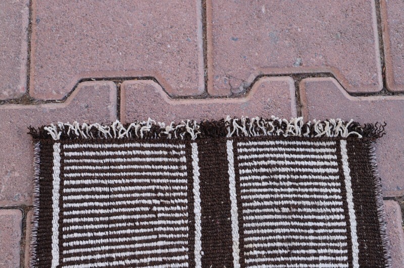 Anatolian Brown Striped Runner Rug Vintage Handmade Cream Hallway Carpet 1x7ft gallery