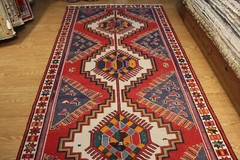 10X5 FT. HANDMADE SHERAZ Traditional Kazak Design knotted red and blue colour.