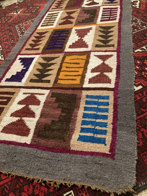 Vintage Traditional Handmade Peruvian/ Incan Wool Tribal Kilim 4.8 x 2 ft Runner gallery
