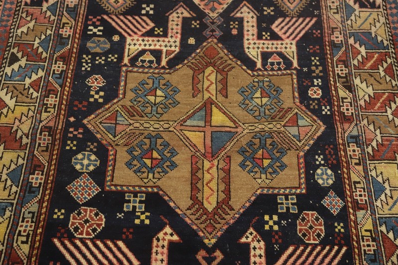 Hand-Knotted Geometric Wool Pre-1900 Antique Kazak Style Vegetable Dye Rug 4x8 gallery