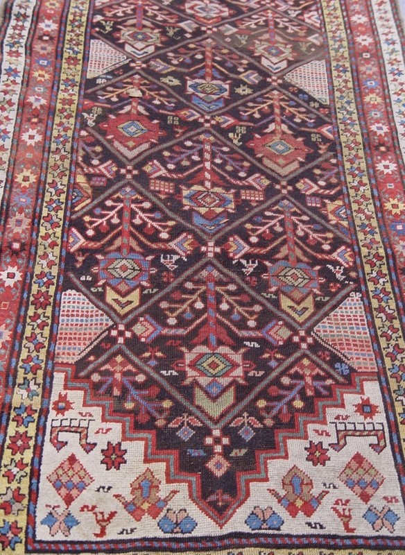 Antique 1880s Caucasian Runner Handmade Pictorial Wool Tribal Rug 3'4" x 11'9 gallery