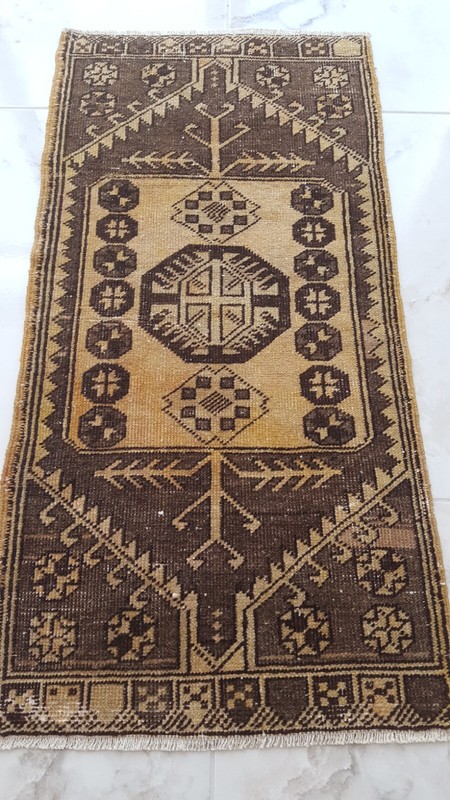 Brown Traditional Geometric Rug Vintage Decor Rug Kitchen Rug Natural Wool Rug gallery