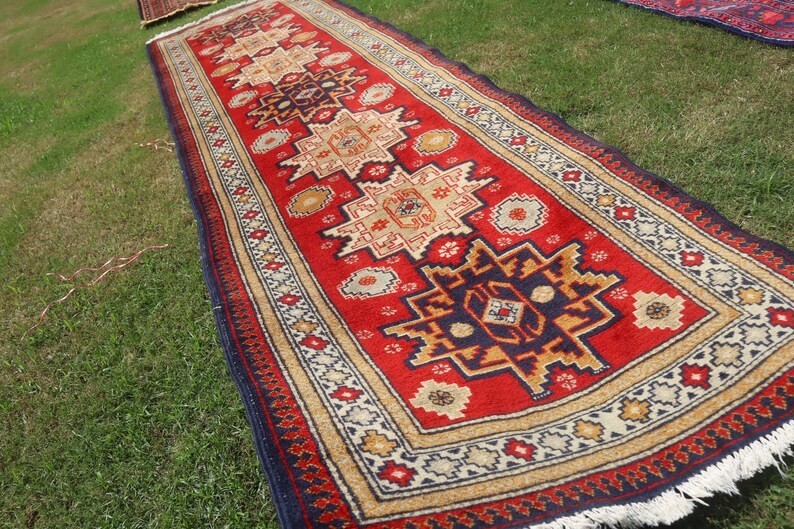 75 X 255 cm COLLECTORS' ITEM Antique Star Kazak Natural Vegetable Dye Runner gallery